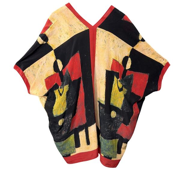 Cocoon House Silk Scarf Cardigan Bold Abstract Pattern One Size  Art to Wear - Picture 3 of 7